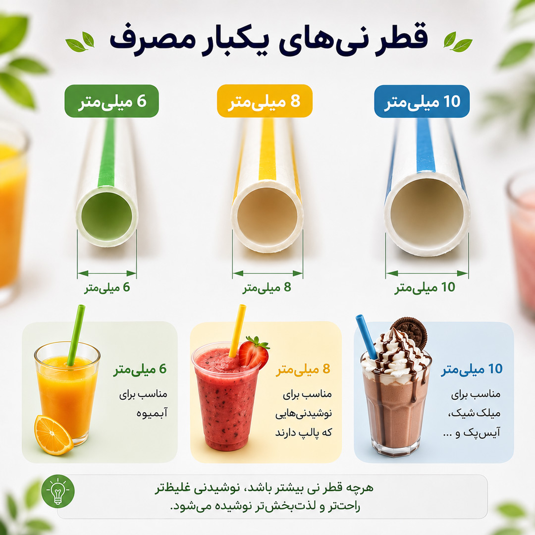 انواع نی یکبار مصرف از نظر قطر